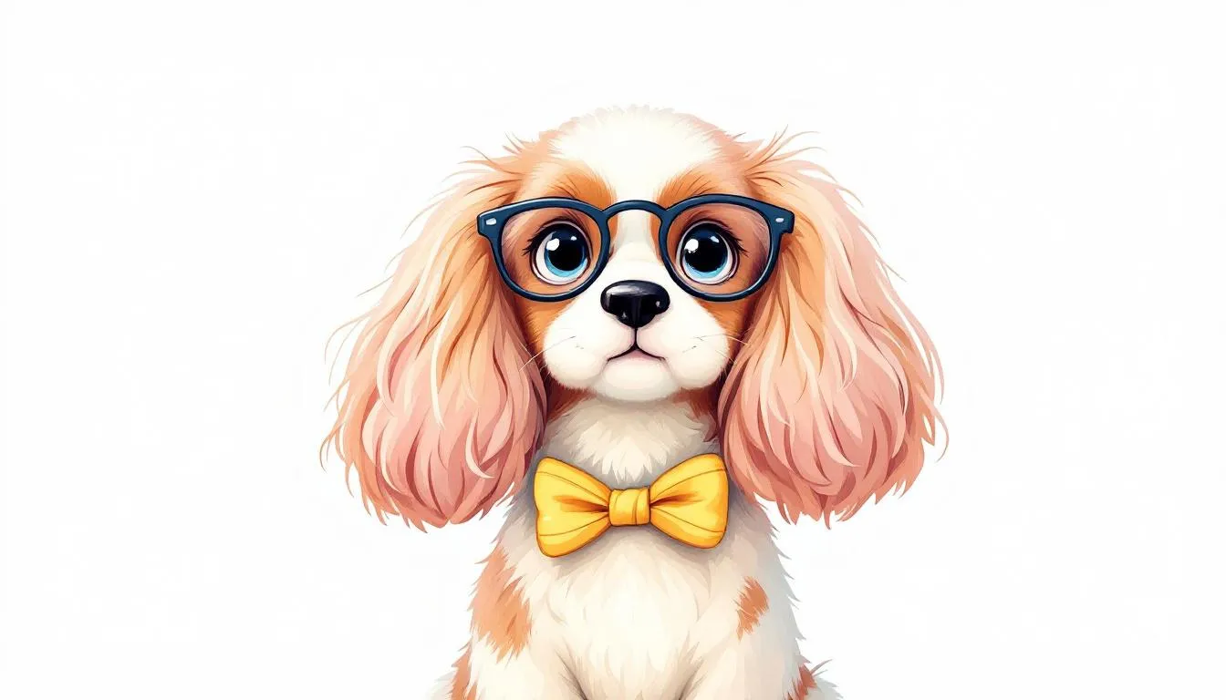 Cavalier King Charles Spaniel z akcesoriami do pielęgnacji.