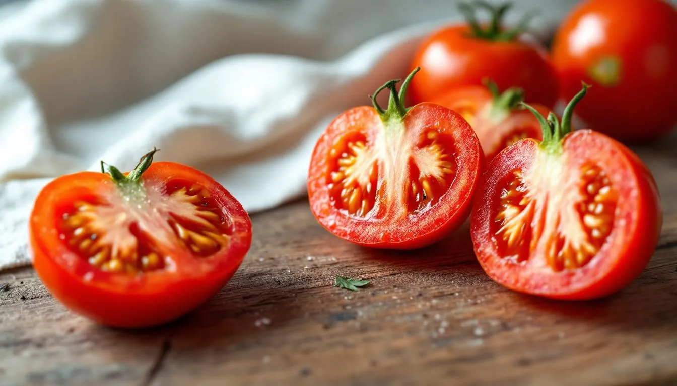 Na zdjęciu znajdują się świeże, czerwone pomidory pokrojone na małe kawałki, które mogą być użyte w różnych potrawach. Pomidory te są dojrzałe i pełne witamin, co czyni je zdrowym dodatkiem do diety, ale należy pamiętać, że niektóre części rośliny pomidora, zwłaszcza zielone, mogą być toksyczne dla psów.