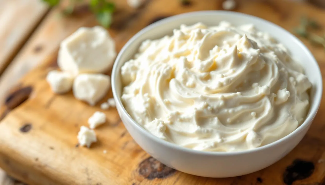 Na drewnianym stole znajduje się miska wypełniona białym twarogiem, który może stanowić zdrową przekąskę dla psa. Twaróg, jako produkt mleczny, dostarcza niezbędnych składników odżywczych, ale warto pamiętać o podawaniu go w niewielkich ilościach, zwłaszcza u psów z nietolerancją laktozy.