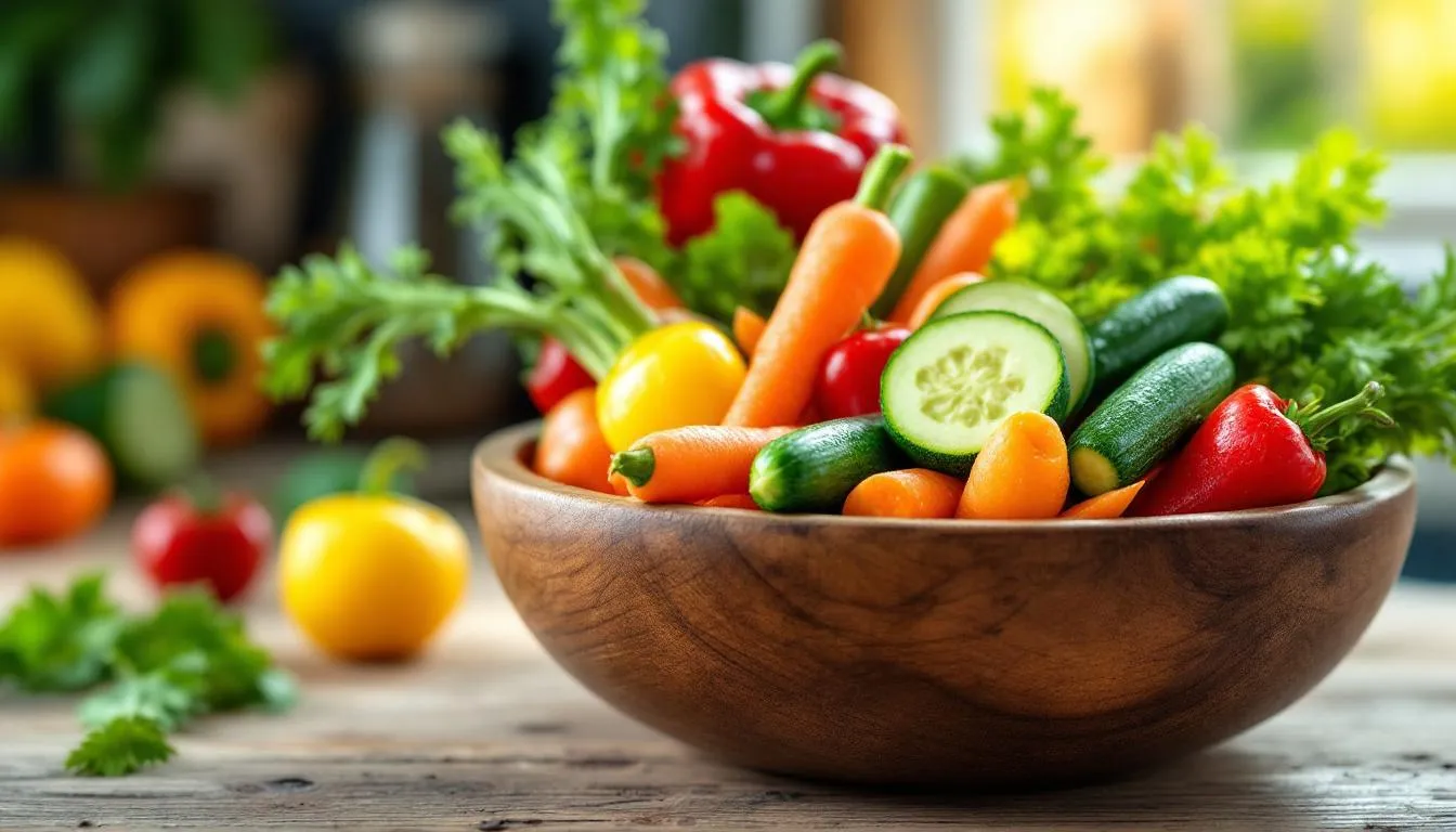 Na zdjęciu znajduje się miska wypełniona kolorowymi warzywami, w tym dojrzałymi czerwonymi pomidorami oraz zielonymi pomidorami. Warzywa te mogą być częścią zdrowej diety, ale warto pamiętać, że niektóre z nich, jak niedojrzałe pomidory, mogą być toksyczne dla psów.