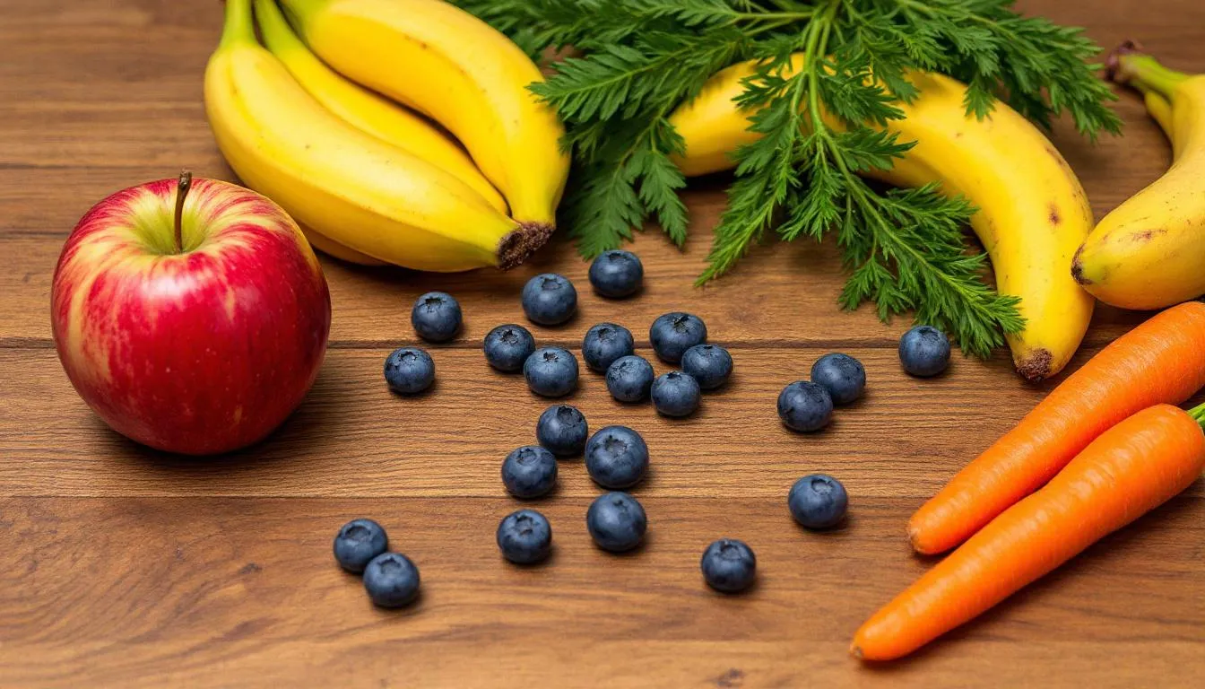 Na drewnianym stole znajduje się zestaw bezpiecznych owoców dla psów, w tym kawałki arbuza, które są orzeźwiającą przekąską, idealną na upalne dni. Podawanie psu arbuza w niewielkich ilościach może wspierać nawodnienie i zdrowie psa, jednak należy unikać skórki oraz pestek.