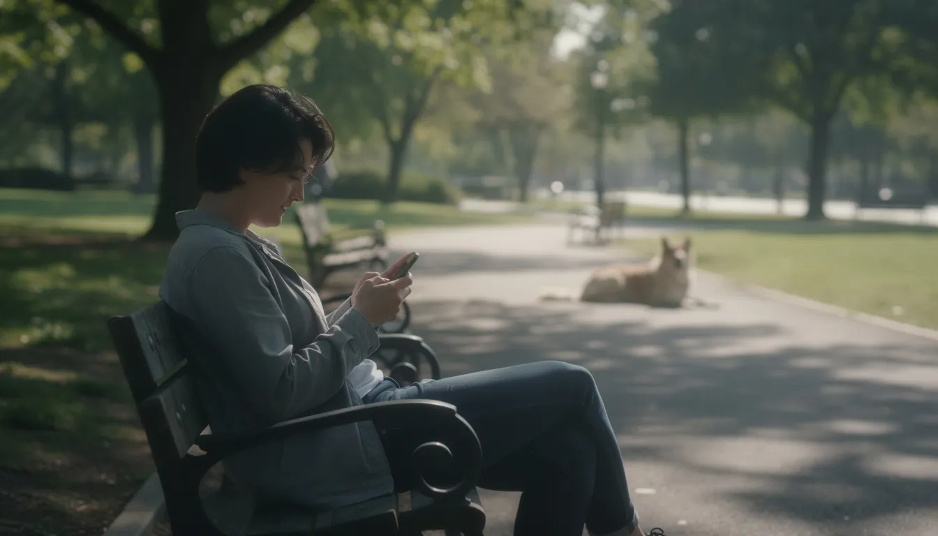 Na zdjęciu widoczna jest osoba w parku, która korzysta z niewielkiego ultradźwiękowego odstraszacza psów, podczas gdy spokojny pies biega w oddali. Urządzenie, które ma na celu odstraszanie bezpańskich psów, emituje dźwięki niesłyszalne dla ucha ludzkiego, zapewniając bezpieczeństwo w świeżym powietrzu.