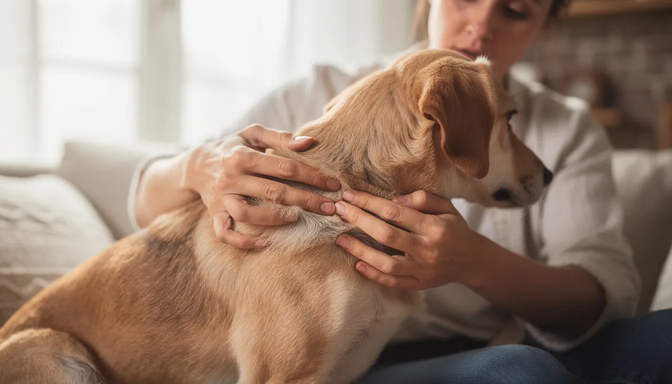 Właściciel psa sprawdza jego sierść w poszukiwaniu pcheł, co może być związane z uporczywym swędzeniem skóry i intensywnym drapaniem. Obserwując swojego pupila, zauważa niepokojące objawy, które mogą wskazywać na obecność pasożytów skórnych lub alergie.