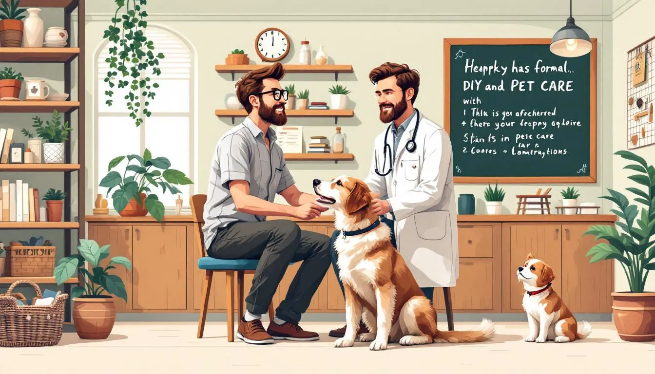 Właściciel psa konsultujący się z lekarzem weterynarii.