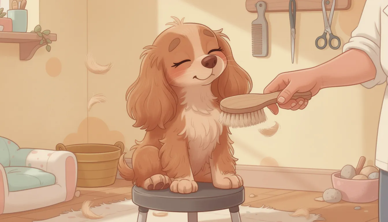Pielęgnacja psów podobnych do cocker spaniela, pies podczas czesania.
