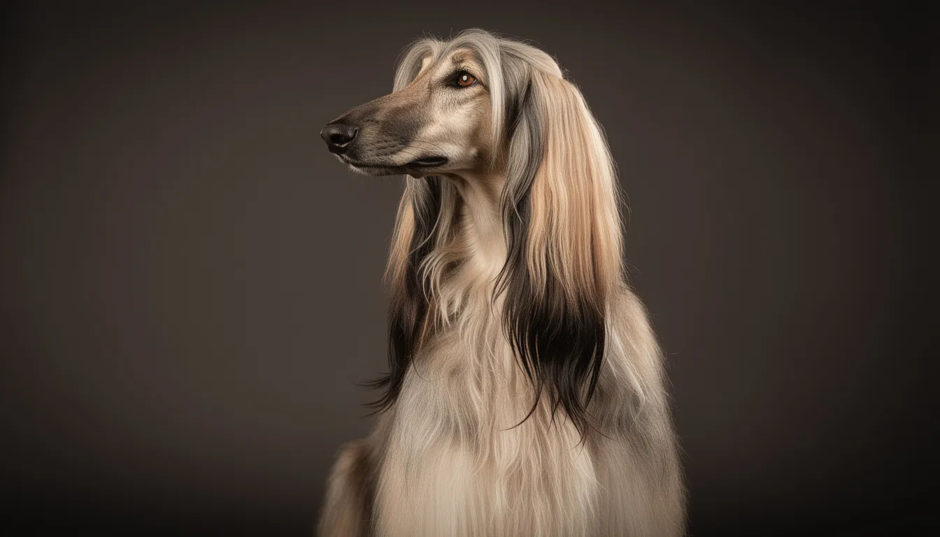 Na zdjęciu znajduje się chart afgański z długą, jedwabistą sierścią i eleganckimi, zwisającymi uszami. Ten pies myśliwski o długich uszach jest doskonałym towarzyszem, a jego piękna sierść wymaga regularnej pielęgnacji.