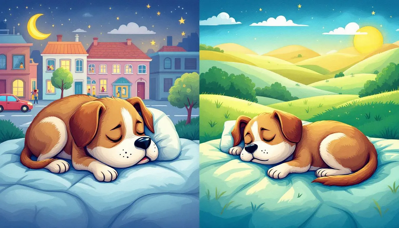 Czynniki wpływające na ilość snu psa. Pies w różnych środowiskach, od hałaśliwych do spokojnych.