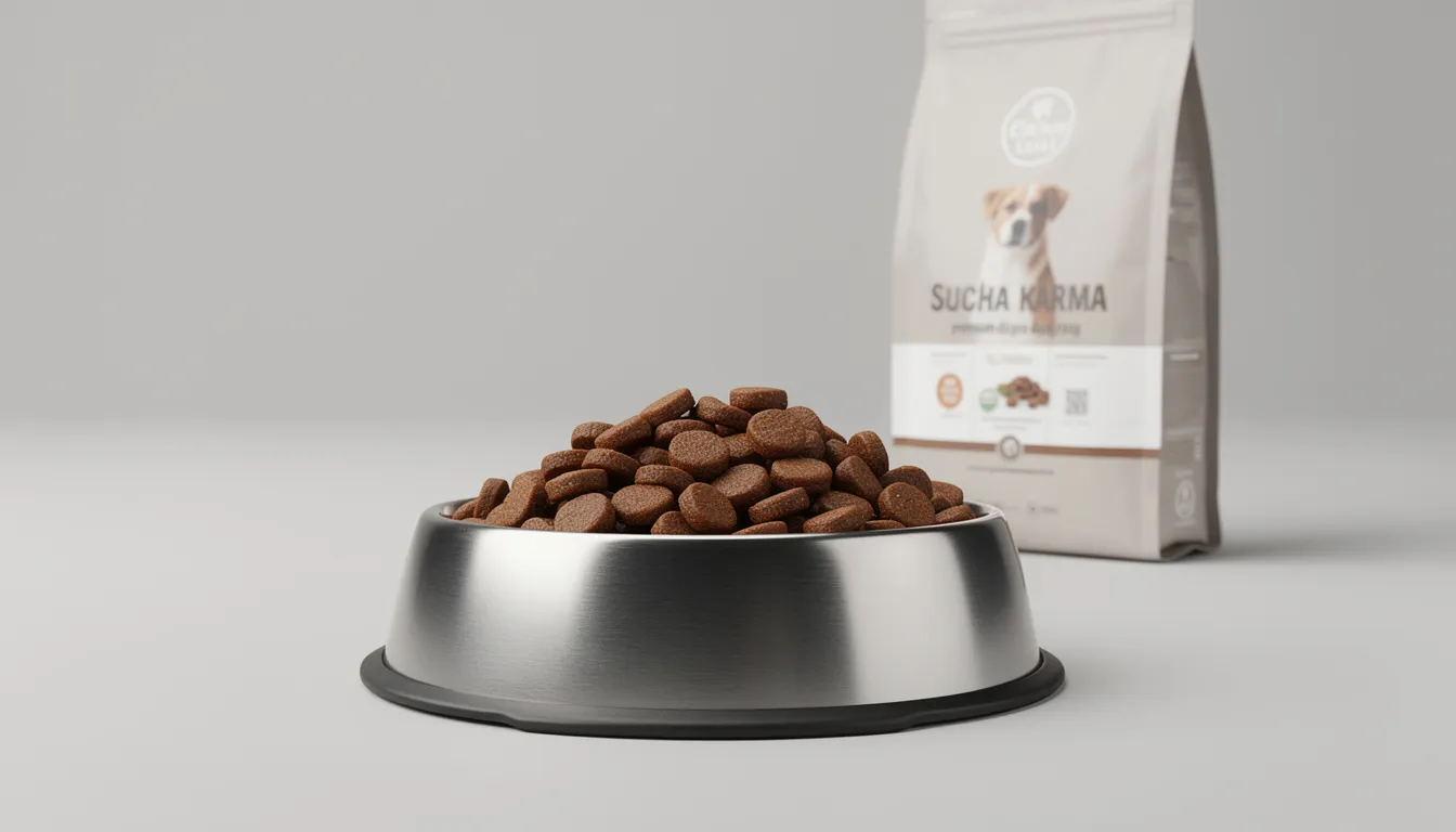 Na zdjęciu znajduje się miska wypełniona wysokiej jakości suchą karmą premium dla psa dużej rasy, idealną dla labradora retrievera. Karma ta zawiera niezbędne składniki odżywcze, które wspierają zdrowie psa i jego aktywność fizyczną.