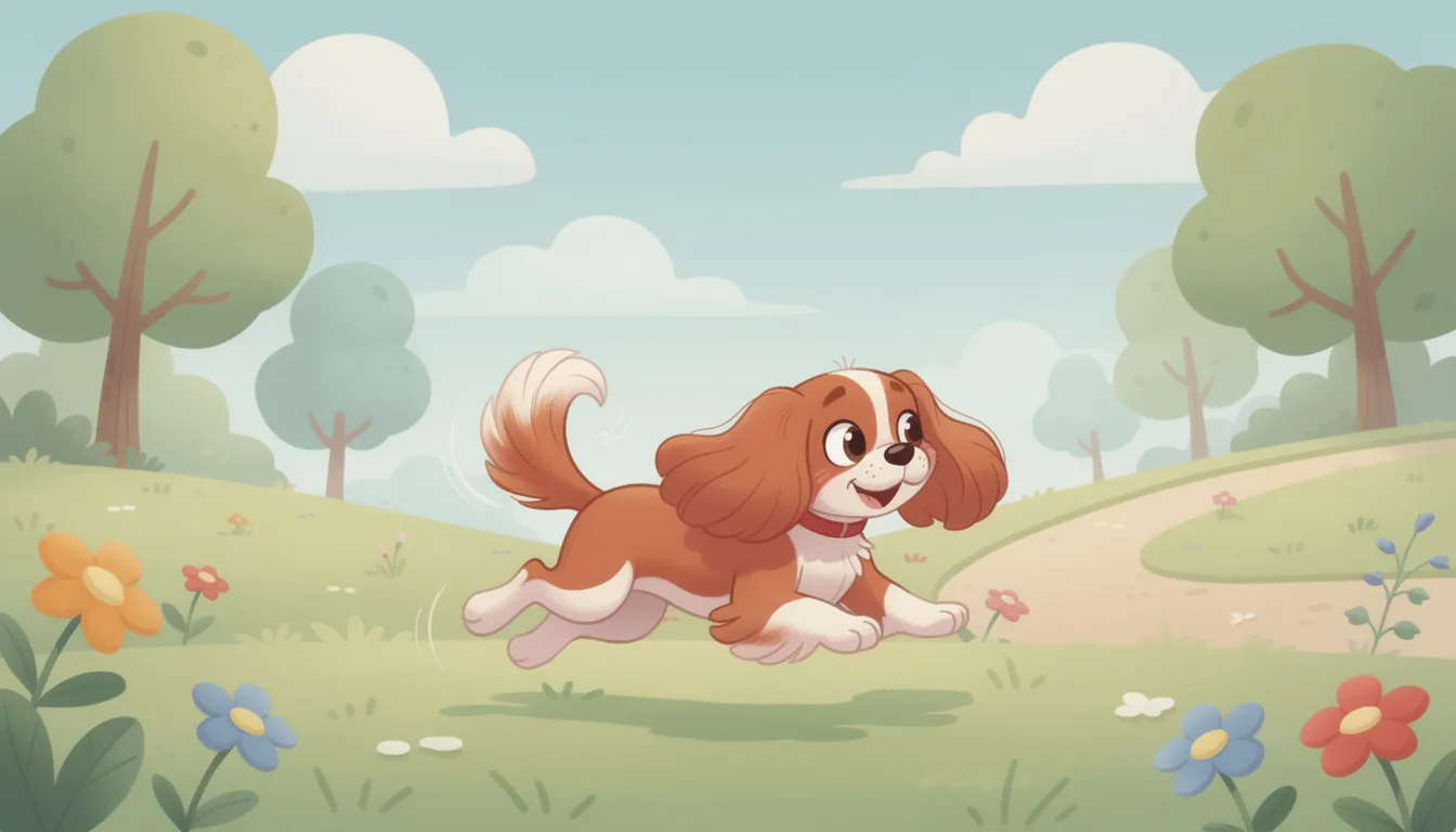 Cavalier King Charles Spaniel, pies podobny do cocker spaniela, w parku.