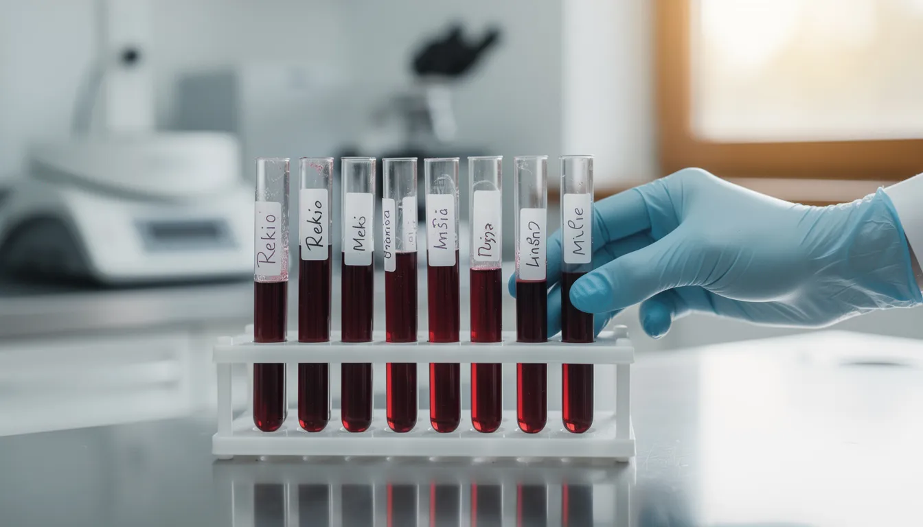 Na zdjęciu znajdują się probówki z krwią w laboratorium weterynaryjnym, które mogą być używane do diagnozowania przyczyn wymiotów u psa, takich jak zapalenie żołądka czy choroby wątroby. W tle widoczne są różne urządzenia laboratoryjne, które wspomagają proces analizy próbek.